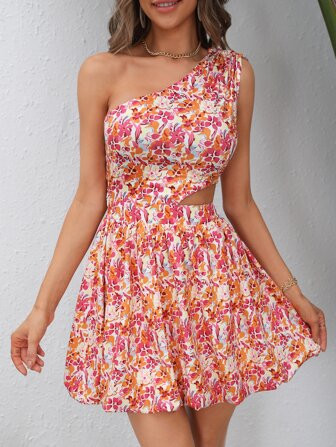SHEIN VCAY Floral Print Square Neck Puff Sleeve Dress | SHEIN USA | SHEIN