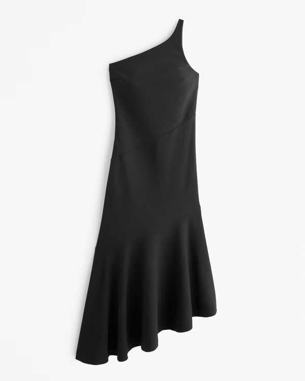 One-Shoulder Asymmetrical Hem Midi Dress | Abercrombie & Fitch (US)