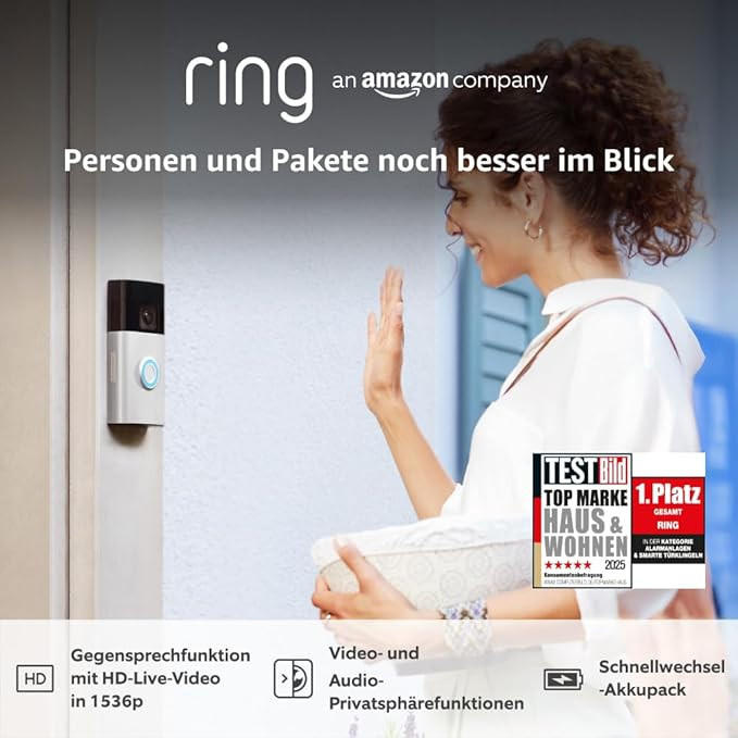 Ring Akku-Videotürklingel Plus (Battery Doorbell Plus) | Videotürklingel mit 1536p HD-Kopf-bis-... | Amazon (DE)