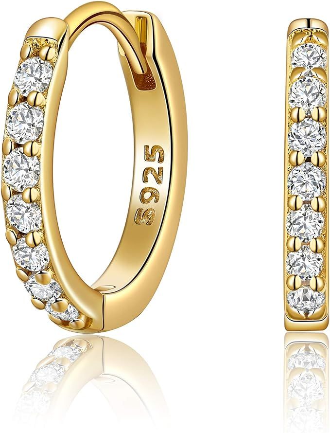 14K Real Gold Plated Sterling Silver Hoop Earrings for Women -Small Gold Hoop Earrings -Hypoaller... | Amazon (US)