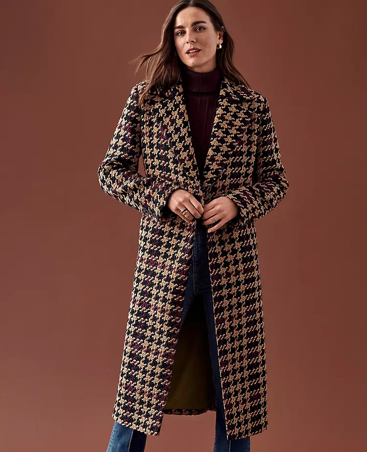 Plaid Long Double Breasted Coat | Ann Taylor (US)