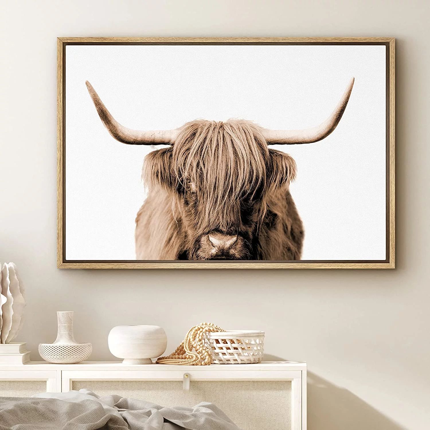 "Shetland Cow" 24 in x 36 in Framed Photography Canvas Art Print, by PixonSign | Walmart (US)