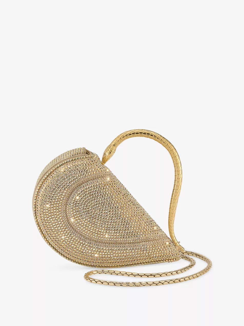 Serpenti Cuoricino Mini Neige Pavé Crystal And Suede Top Handle Bag | Selfridges