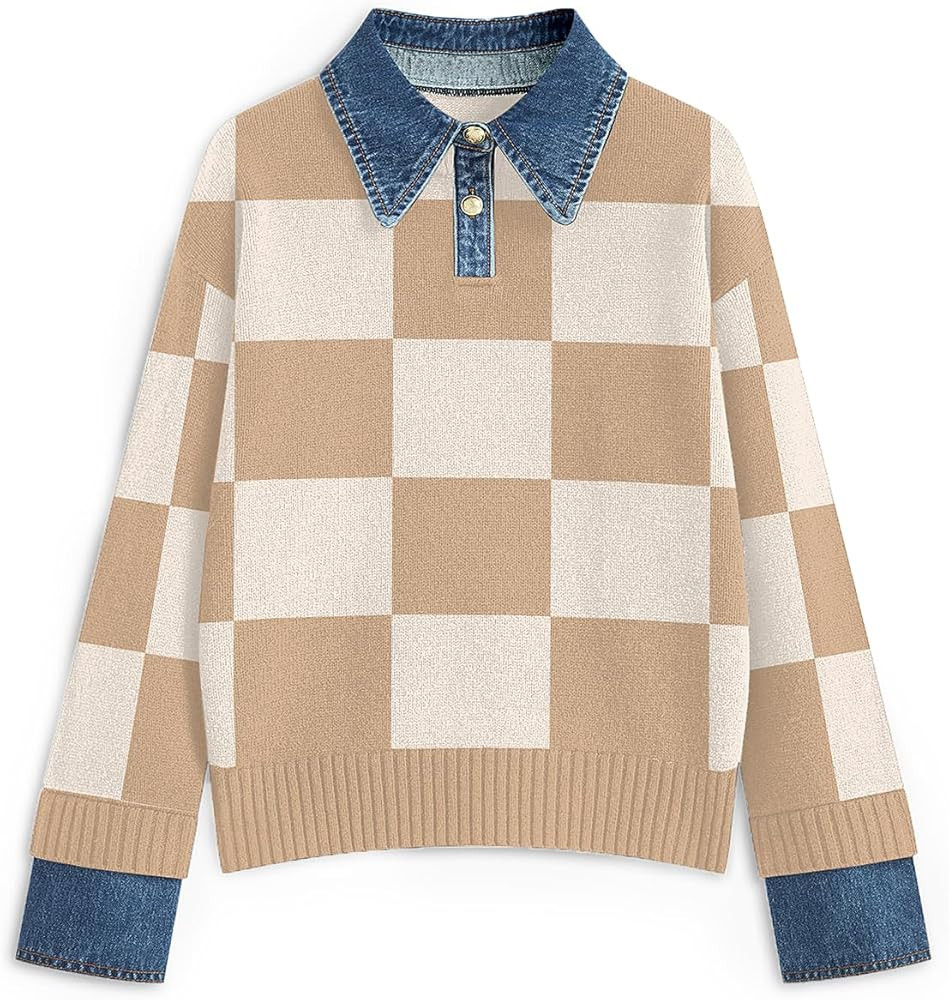 ETCYY Womens Oversized Sweater Cozy Fall Long Sleeve Button Up Denim Polo Pullover Tops Sweatshir... | Amazon (US)