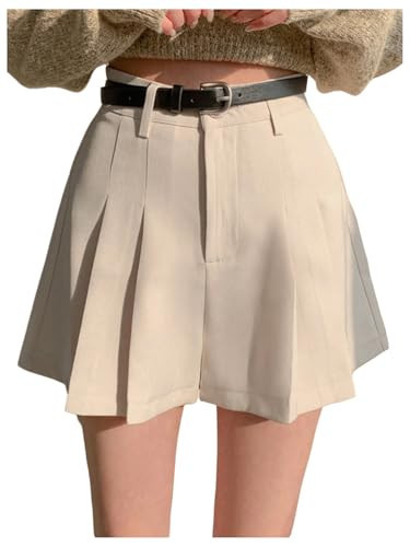 SweatyRocks Women's High Waist Wide Leg Button Front Pleated Short Summer Mini Shorts Solid Apricot Small | Amazon (US)