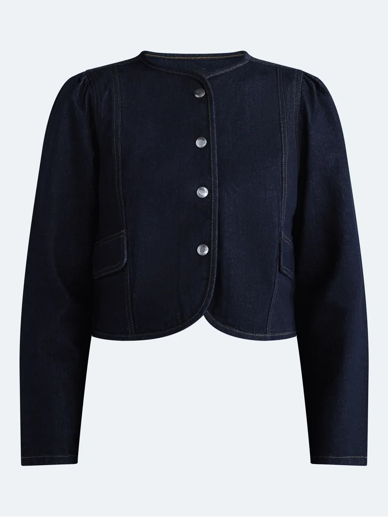 Free Assembly Women's Long Sleeve Puff Sleeve Crop Jacket, Sizes XS-XXL | Walmart (US)