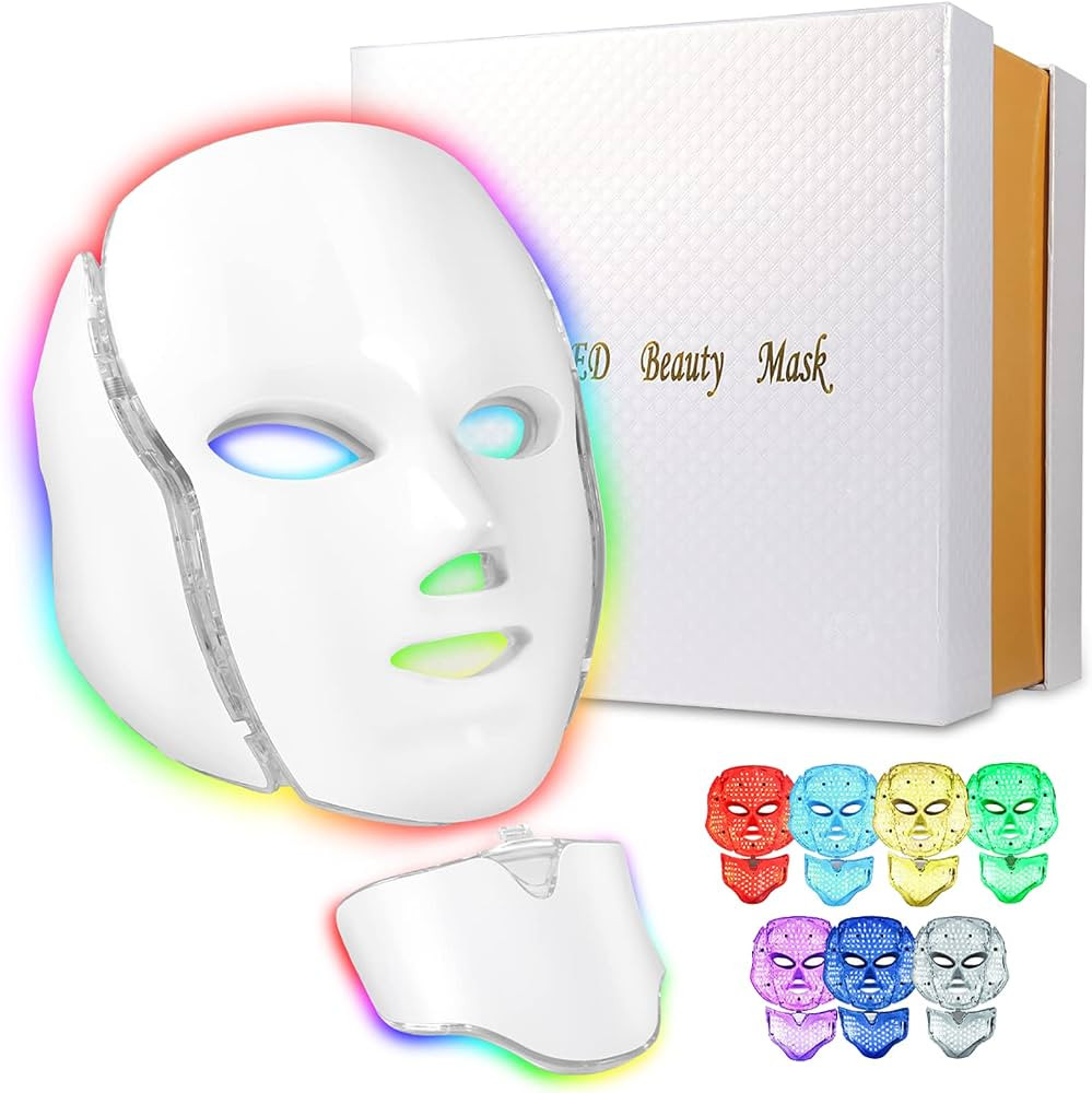 Face Mask Light Therapy, 7 Colors LED Mask Therapy Facial Skincare, LED Face Mask Light Therapy a... | Amazon (US)