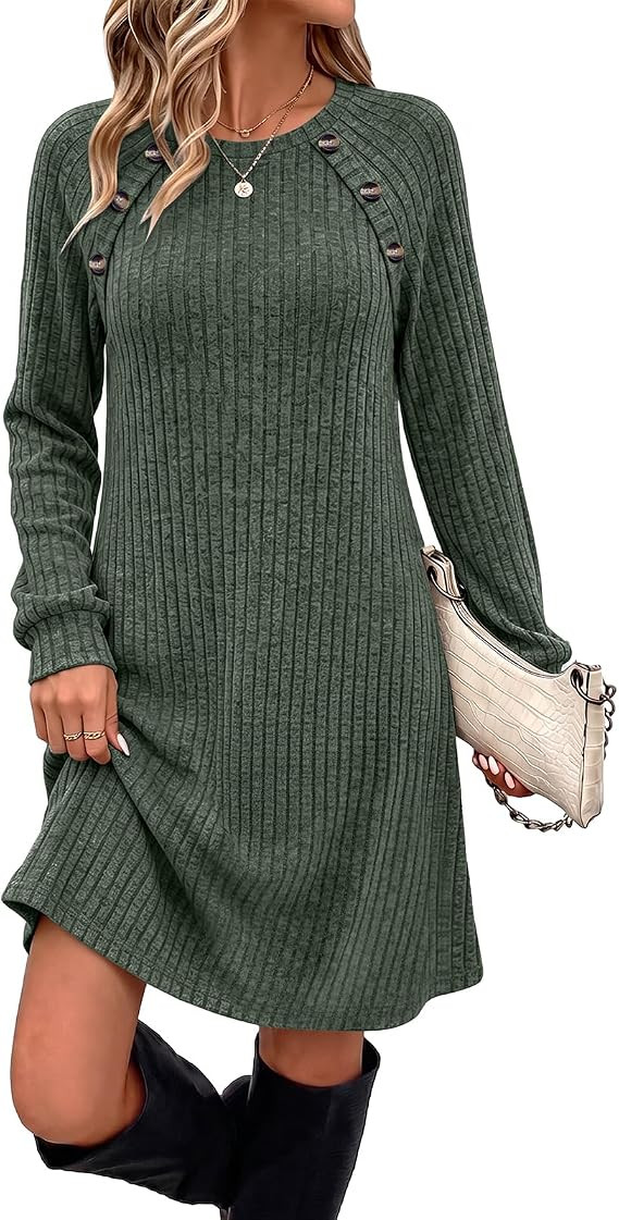 OFEEFAN Fall Dresses for Women 2026 Long Sleeve Dress with Pockets | Button Detail, Teacher Outfi... | Amazon (US)
