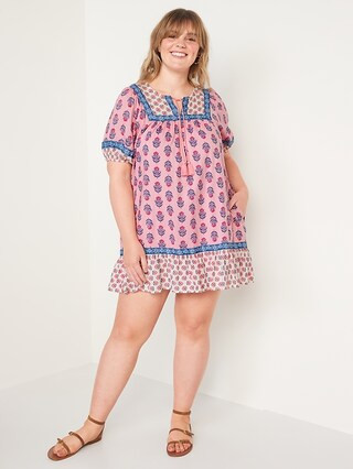 Puff-Sleeve Printed Mini Swing Dress for Women | Old Navy (US)