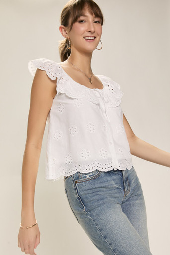 Marcy Scalloped Hem Eyelet Top | Francesca's
