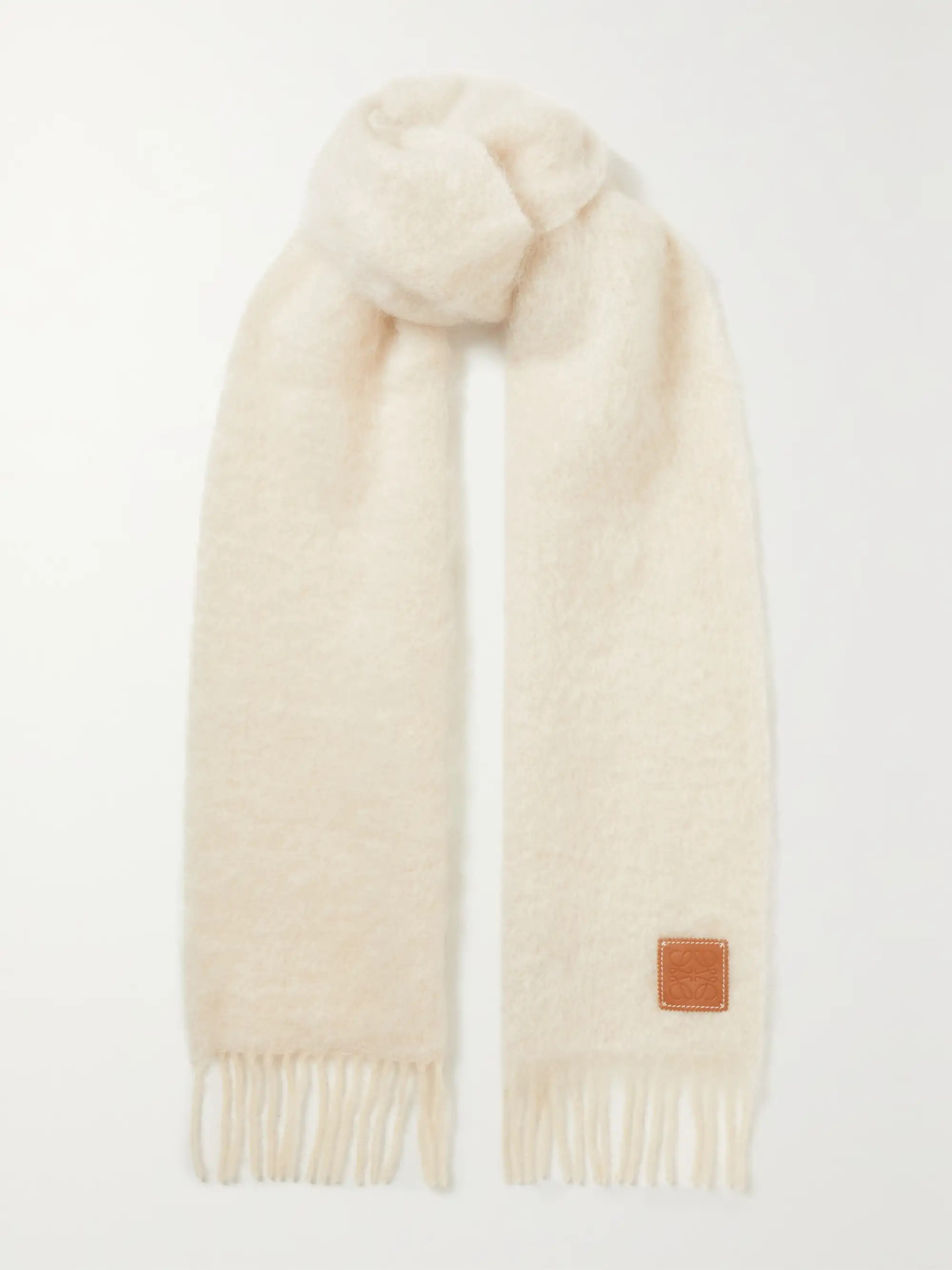 Leather-trimmed fringed mohair-blend scarf | NET-A-PORTER (US)