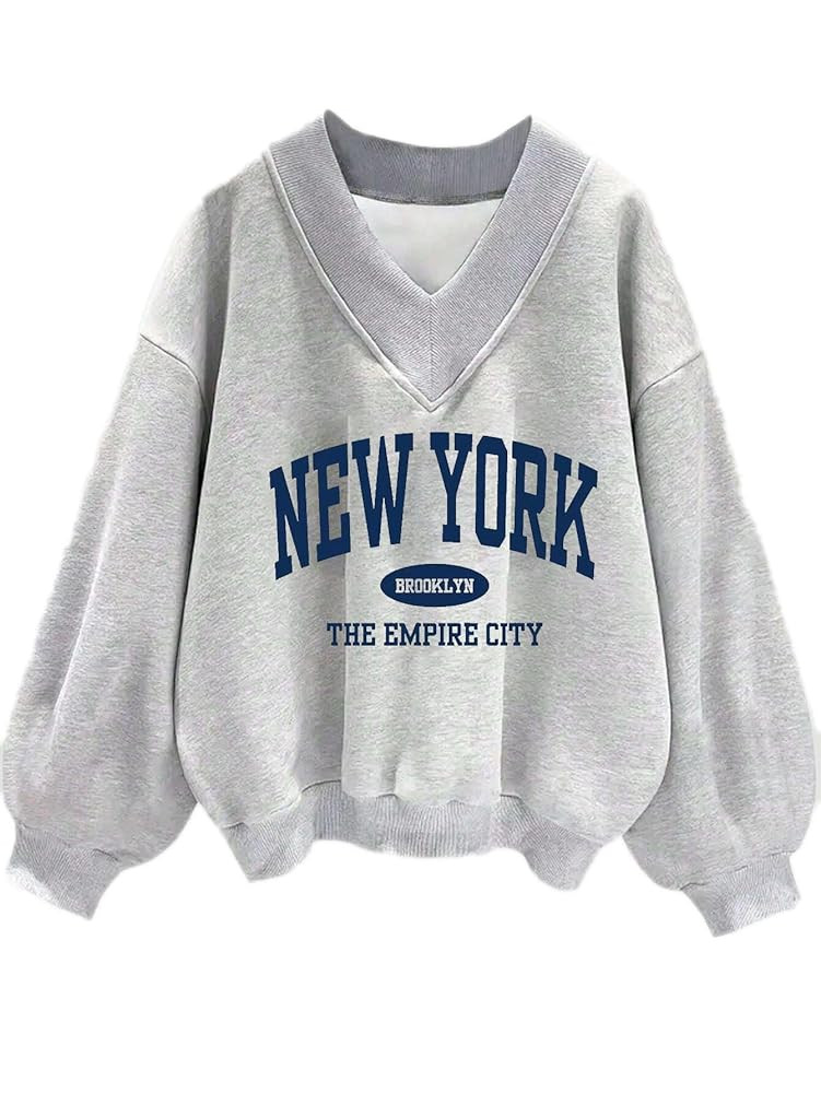 Avanova Women USA Graphic V Neck Sweatshirts Top Drop Shoulder Long Sleeve Pullover Shirt | Amazon (US)