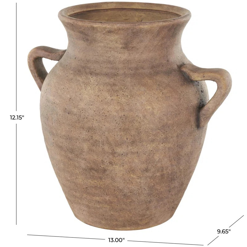 Daily Ceramic Antique Style Textured Vase With Shadings And Handles | Wayfair North America
