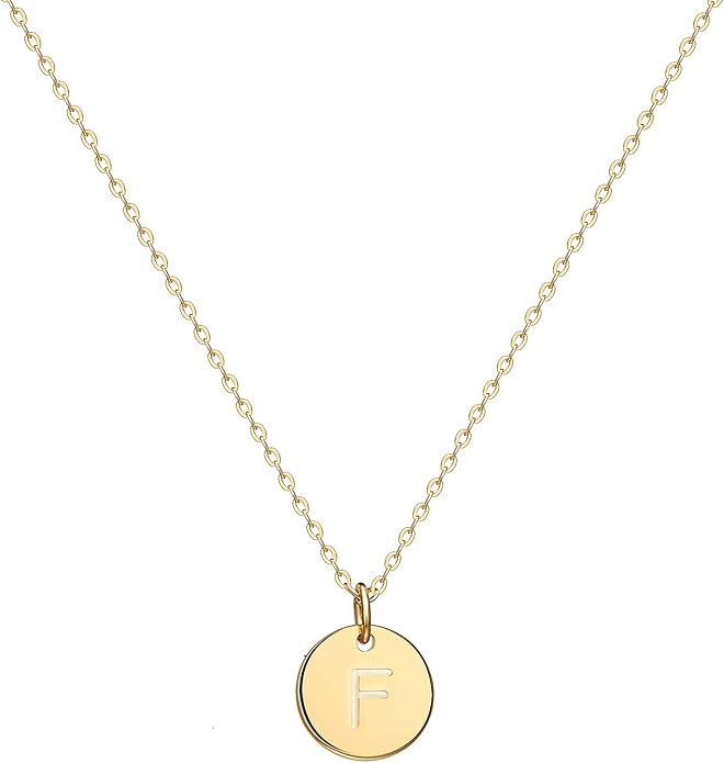 Valloey Rover Gold Initial Pendant Necklace, 14K Gold Plated Disc Double Side Engraved 16.5" Adju... | Amazon (US)