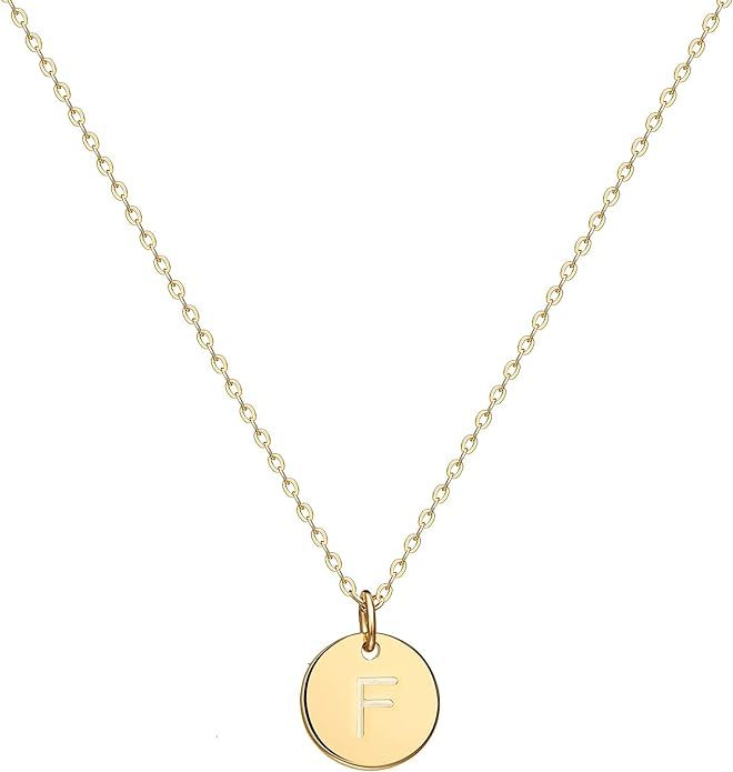Valloey Rover Gold Initial Pendant Necklace, 14K Gold Plated Disc Double Side Engraved 16.5" Adju... | Amazon (US)