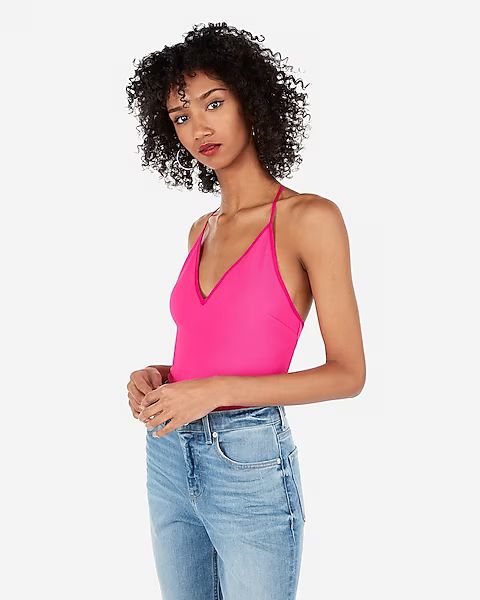 racerback ribbed v-neck thong bodysuit | Express