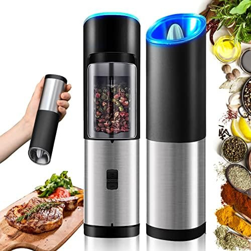 Rocyis Electric Salt and Pepper Grinder-Gravity Automatic Spice Mill Set-Battery Powered w/ LED L... | Amazon (US)