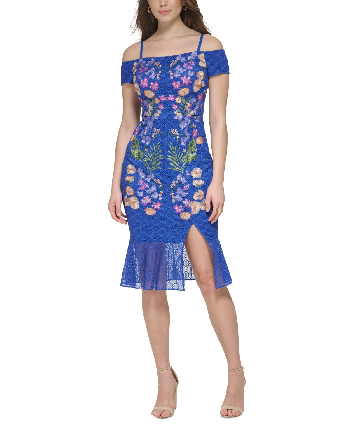 Guess Women's Embroidered-Lace Cold-Shoulder Dress | Macys (US)