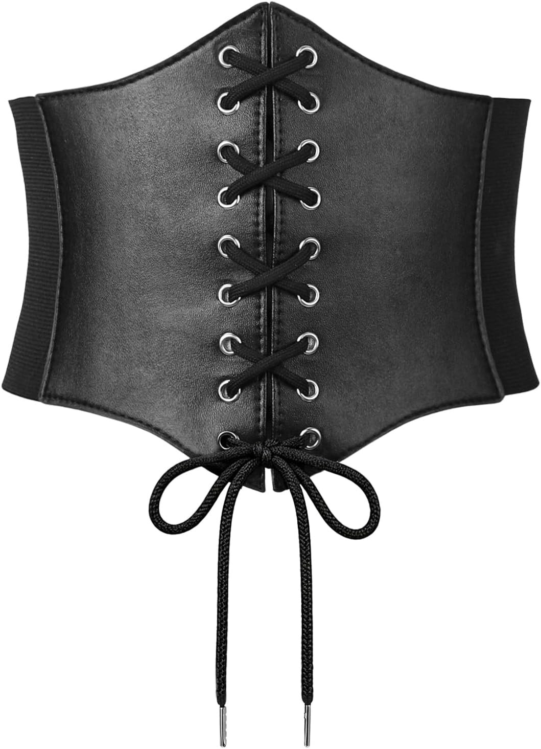 XZQTIVE Black Corset Waist Belt for Women, Wide Elastic Tie Waspie Belt for Dresses 4.7inch | Amazon (US)