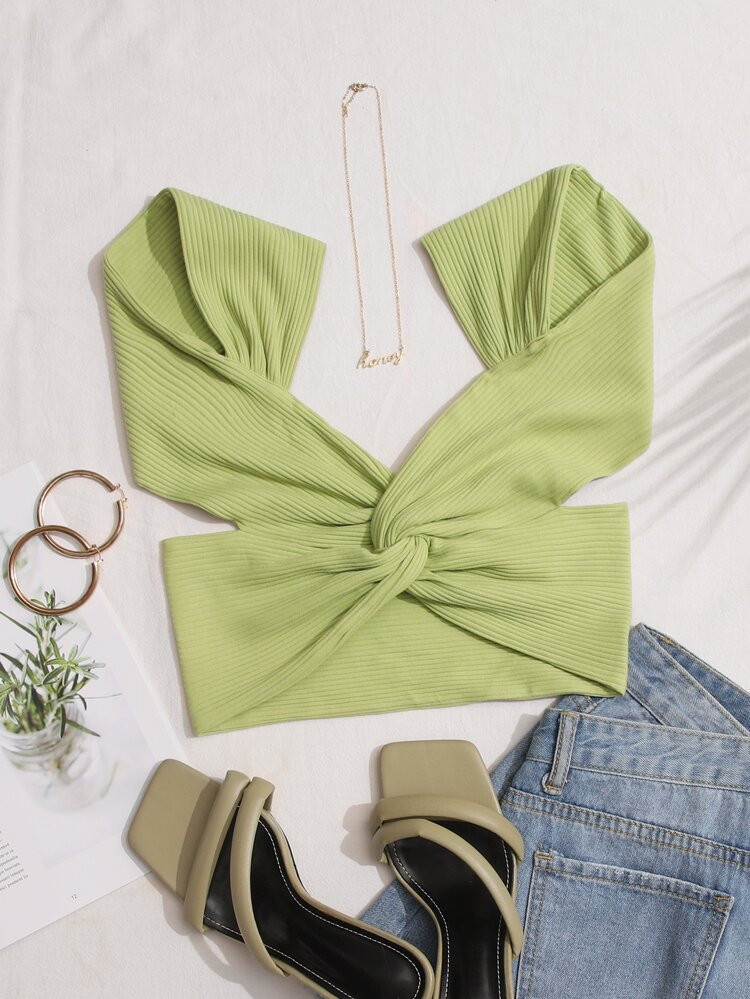 SHEIN WYWH Twist Front Open Back Crop Top | SHEIN