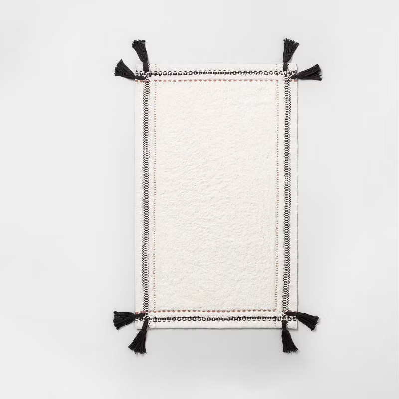 Textured Border Double Tassel Bath Rug Copper/Cream/Black - Hearth & Hand™ with Magnolia | Target