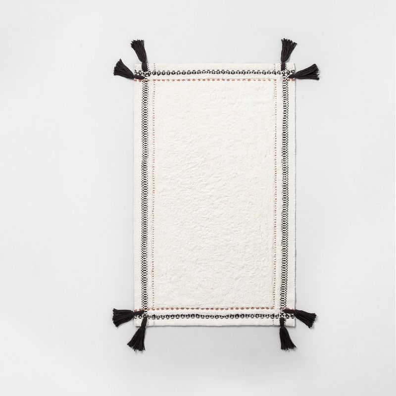 Textured Border Double Tassel Bath Rug Copper/Cream/Black - Hearth & Hand™ with Magnolia | Target