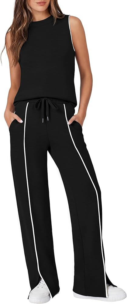 Casly Lamiit 2 Piece Sets for Women Matching Set Summer Outfits Sleeveless Tops Wide Leg Pants wi... | Amazon (US)