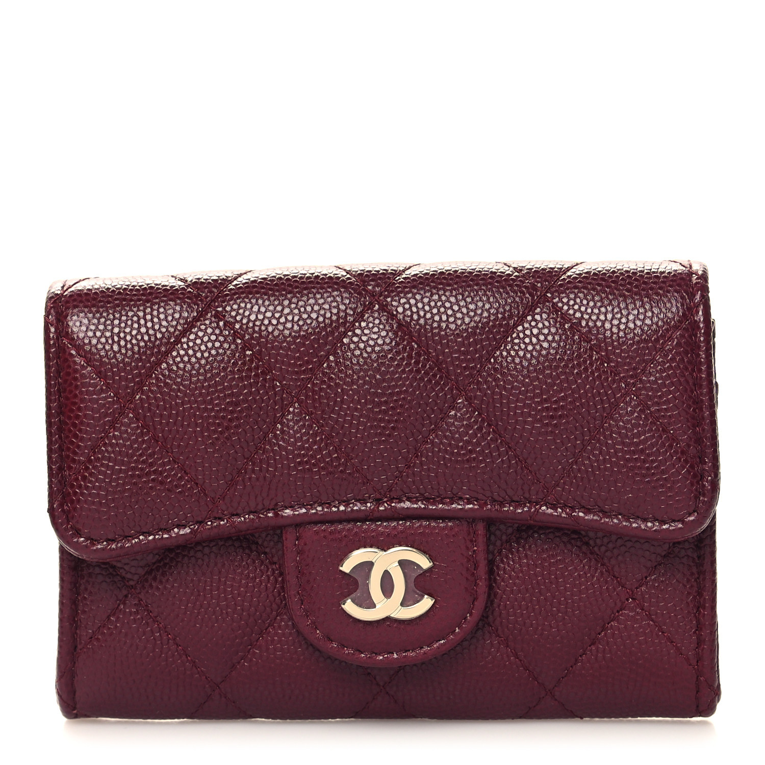 Caviar Quilted Flap Card Holder Wallet Burgundy | FASHIONPHILE (US)