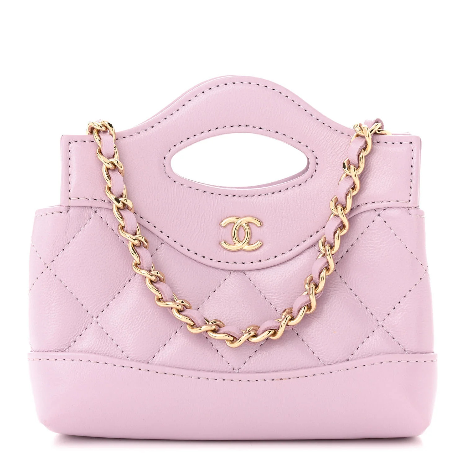 Shiny Lambskin Quilted Mini 31 Clutch With Chain Light Purple | FASHIONPHILE (US)