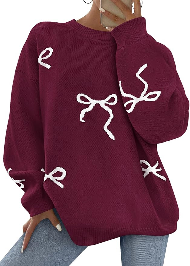 PRETTYGARDEN Fall Long Sleeve Pullover Sweaters for Women 2026 Trendy Crewneck Casual Cute Bow Ch... | Amazon (US)