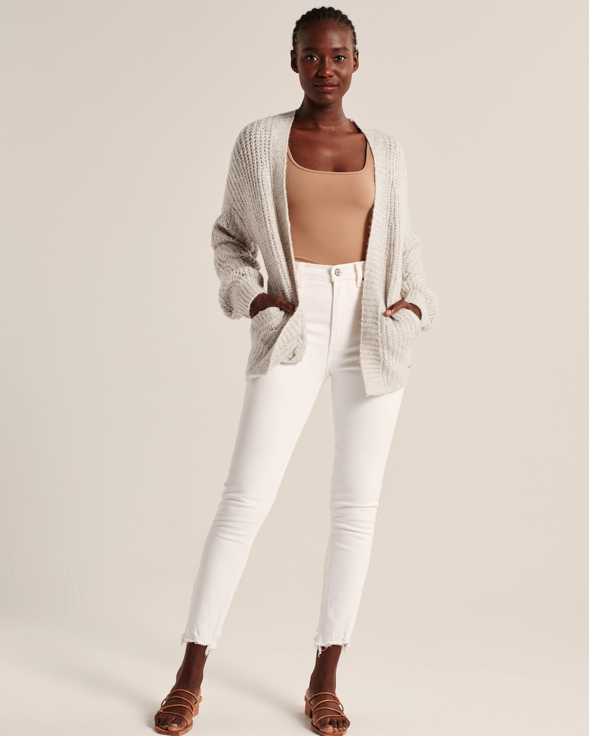 Cable Knit Puff Sleeve Cardigan | Abercrombie & Fitch (US)