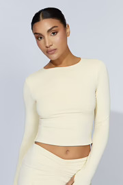 Estelle Long Sleeve Crop Top - Cream | MESHKI US