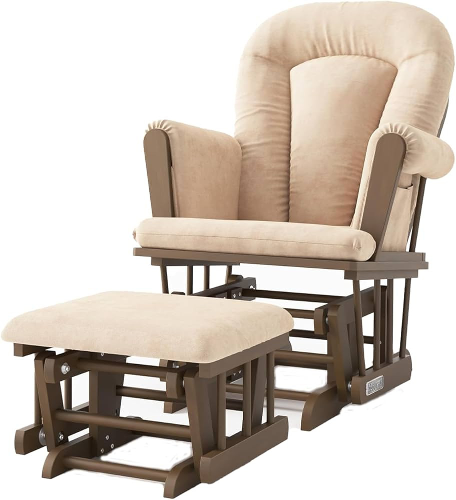 Child Craft Cozy Glider Rocker and Ottoman Set, Padded Cushion with Convenient Storage Pockets, Solid Wood Base & Frame (Cocoa Bean with Tan Cushion) | Amazon (US)