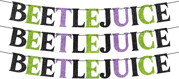 Pre-Strung Beetlejuice Banner - NO DIY - Glitter Beetlejuice Halloween Banner - Pre-Strung Banner... | Amazon (US)