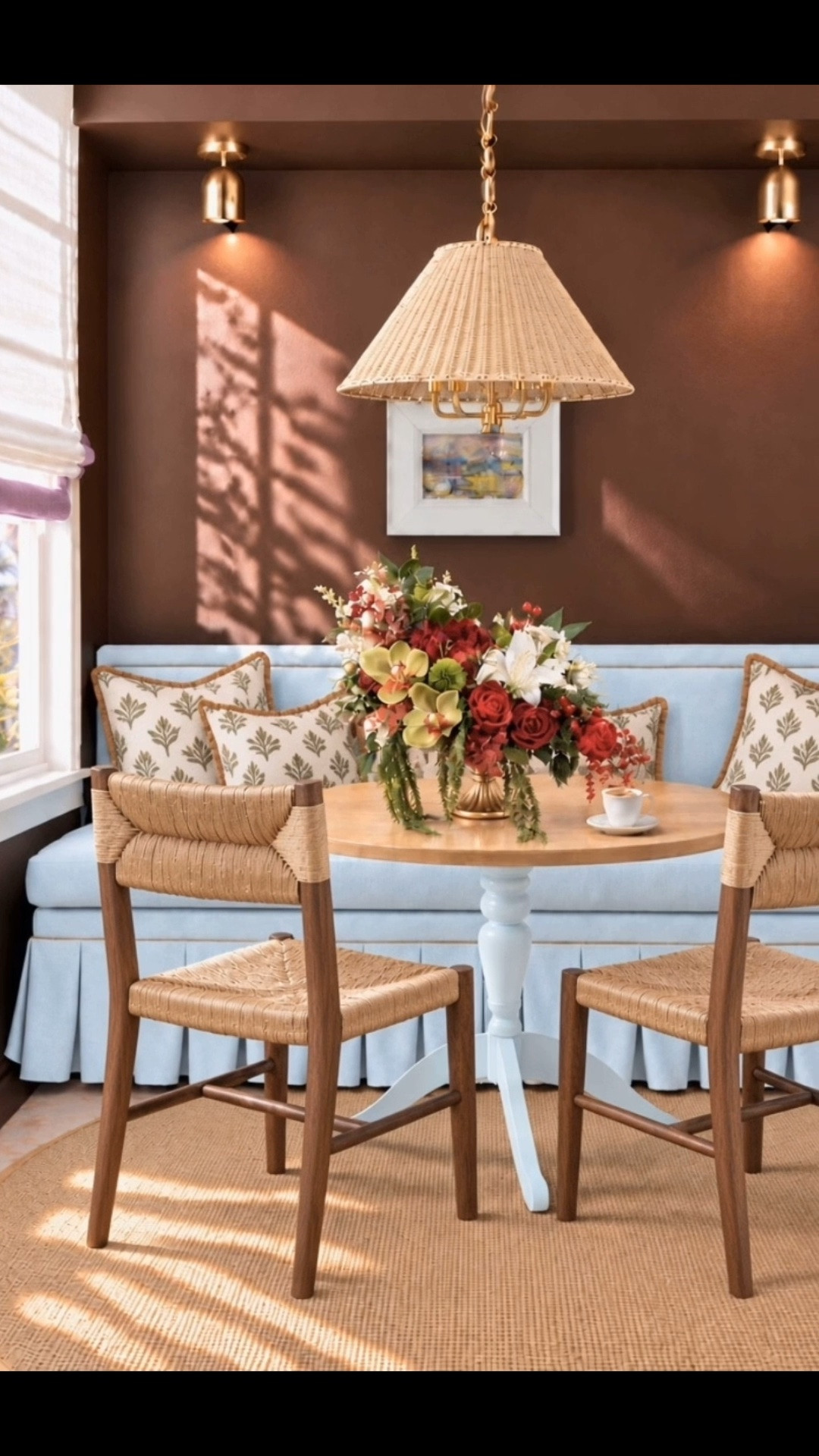 How about taking a break right here? ☕️ Soft coastal blues, warm wood, and deep brown with hints of plum make this breakfast nook feel inviting for the season.

I love the kitchen table’s 48-inch round size—perfect for a kitchen nook or smaller dining space. Its Coastal Blue base and natural oak veneer top bring such a beautiful balance of color and warmth, with solid American oak and engineered wood construction.

The new Grady Dining Sofa in Perpetua Sky is another favorite. Available in two sizes, its soft blue upholstery, delicate piping, and tailored pleated skirt feel beautifully coastal yet elegant.

The woven pendant adds a modern, welcoming touch, complementing the Portside dining chairs’ dark wood frames and natural woven seagrass. A sisal rug, Roman shade, throw pillows, artwork, and floral arrangement finish this cozy spot for a coffee break at home.

Serena & Lily’s Fall Design Event is on now: 20% off everything, or 25% off plus free shipping on orders $2,500+. Exclusions apply. It’s the perfect time to refresh your kitchen nook or dining room for the holiday season.

#BreakfastNook #KitchenNook #KitchenTable #RoundDiningTable #SmallDiningRoom #DiningSofa #DiningBench #DiningChairs #WovenPendant #RattanLighting #SisalRug #RomanShade #FloralArrangement #ThrowPillows #Pillow #WallArt #CoastalStyle #FallDecor #HolidayHosting #LTKHome #LTKSaleAlert

#LTKSeasonal #LTKHome #LTKSaleAlert