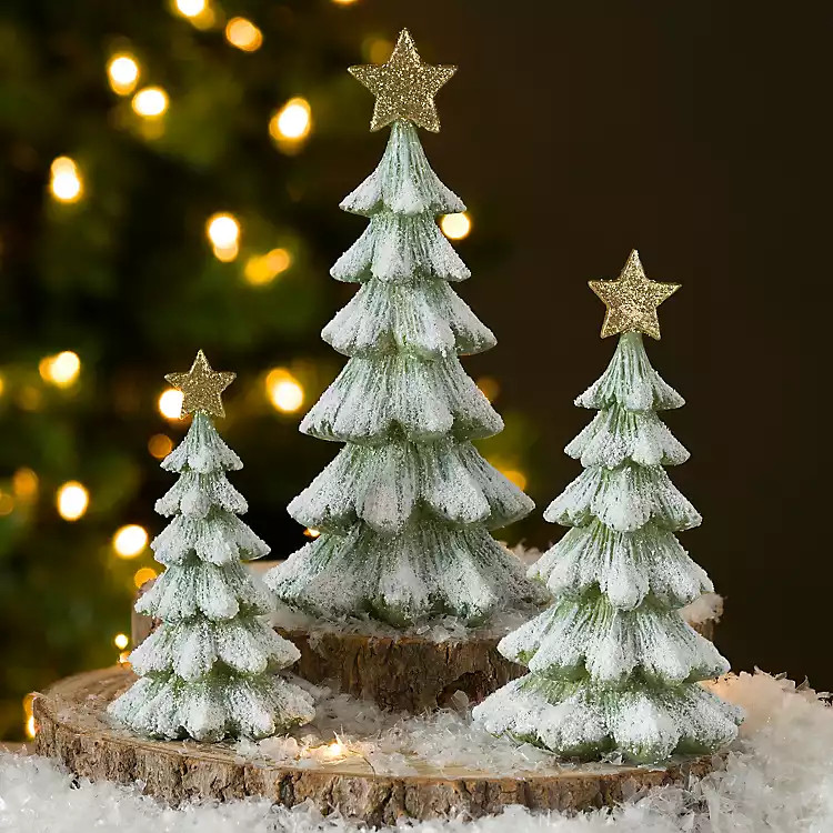 Green Flocked Christmas Trees, Set of 3 | Kirklands Home | Kirklands