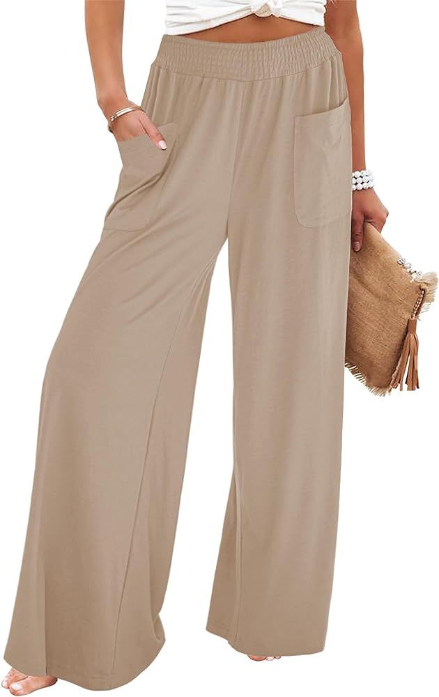 GRAPENT Wide Leg Pants for Women High Wasited Baggy Palazzo Pants Casual Pull On Bell Bottom Smoc... | Amazon (US)