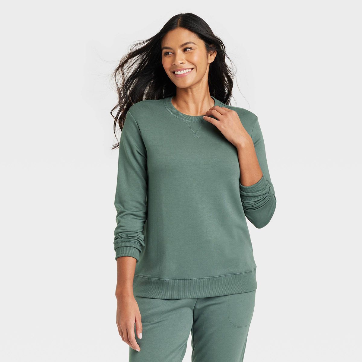 Women's Beautifully Soft Fleece Lounge Sweatshirt - Stars Above™ Green XS | Target