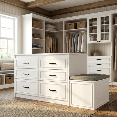 12-Drawer Closet Island With Built-In Shoe Bench | Wayfair North America