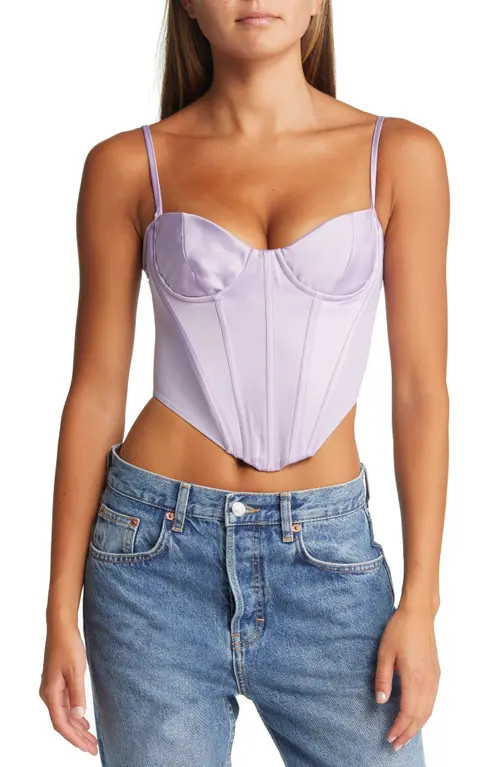 HOUSE OF CB Tamsin Satin Corset Crop Top in Orchid at Nordstrom, Size X-Large A | Nordstrom