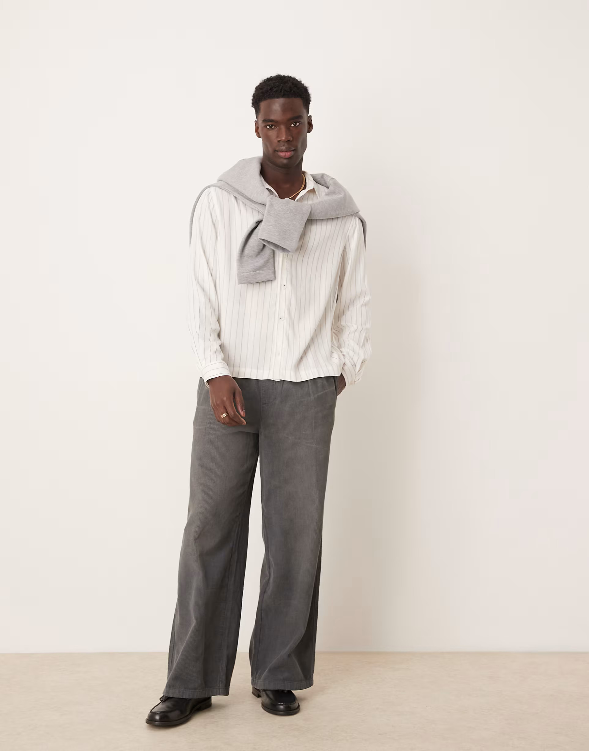ASOS DESIGN relaxed boxy fit shirt with copper stripe in white | ASOS | ASOS (Global)