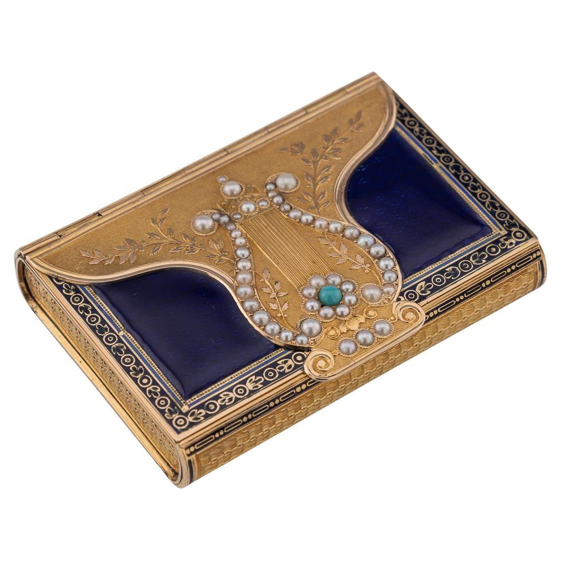 19th Century Swiss 18K Gold Pearl Set & Enamel Musical Box, Remond c.1800 | 1stDibs