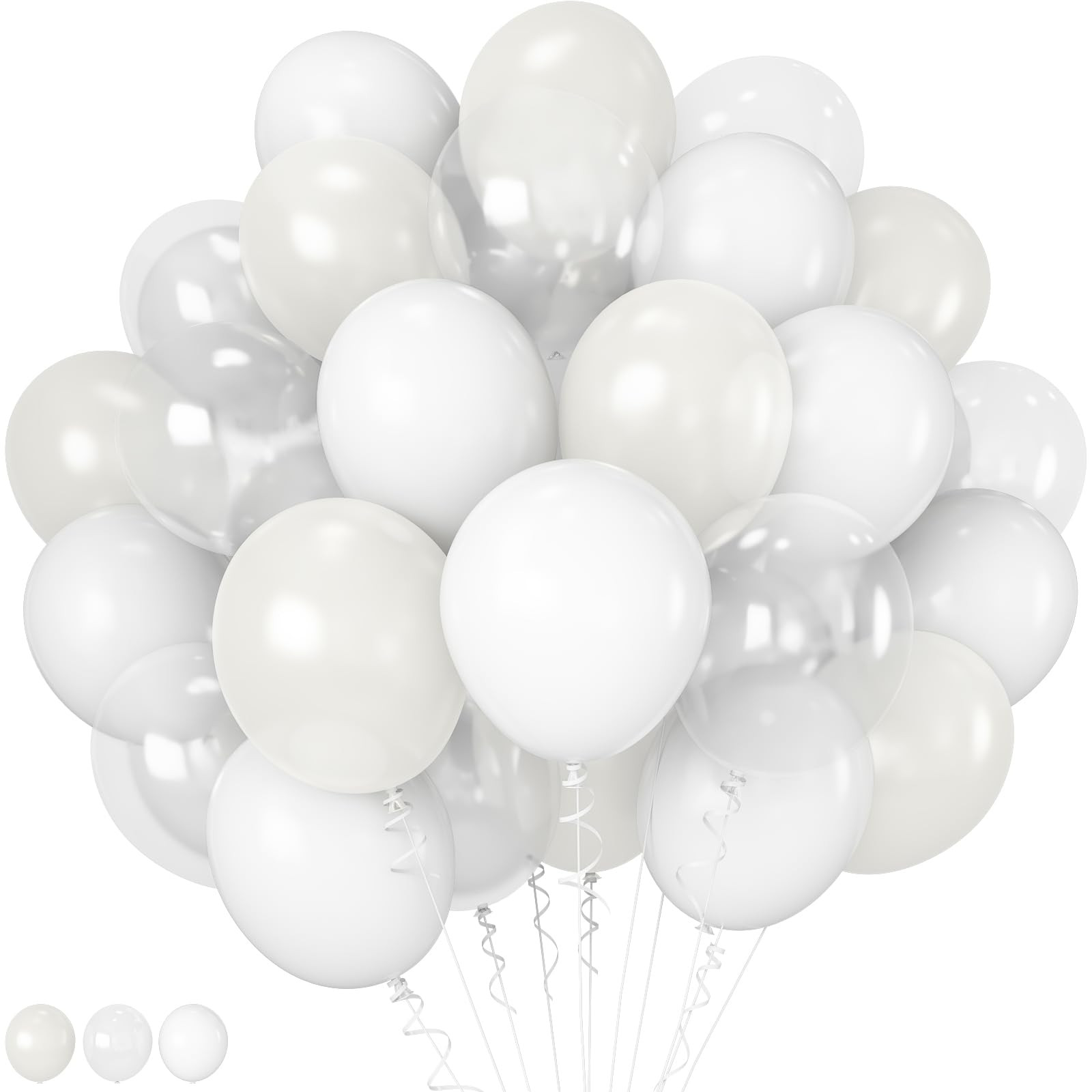 White Balloons 12 Inch Wedding Pearl White Latex Balloons, Thicker Matte White Clear Party Helium... | Amazon (US)