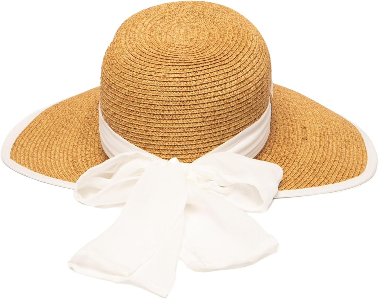 Brunch Date - Ultrabraid Face Saver Sun Hat with Chiffon Tie - White | Amazon (US)