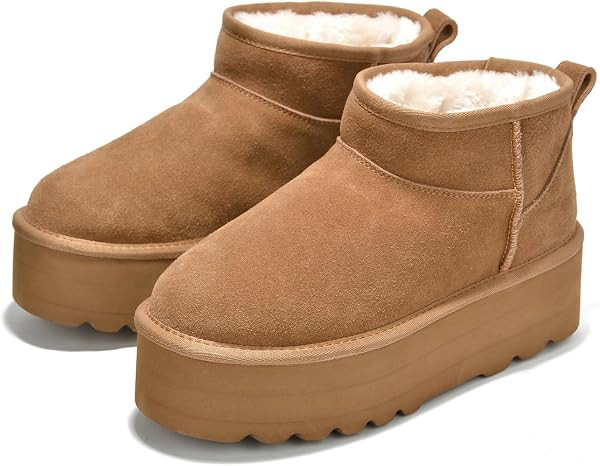 100% Genuine Leather Ankle Boots for Women Waterproof Platform Womens Boots | Amazon (US)