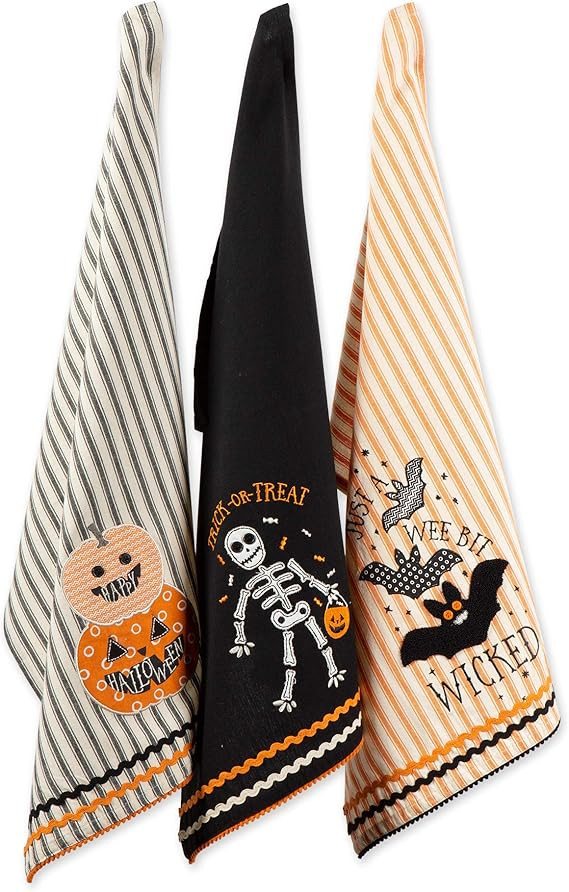 DII Happy Halloween Dishtowel Collection Embellished Cotton Kitchen Hand Towel Set, 18x28, Trick ... | Amazon (US)