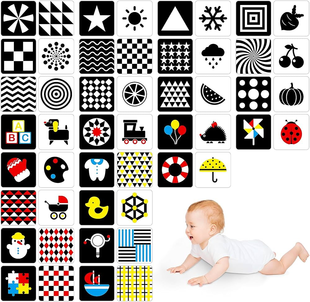 50 Pages Baby Visual Stimulus Flashcard, 25 PCS High Contrast Black White Colorful Baby Flashcard... | Amazon (US)
