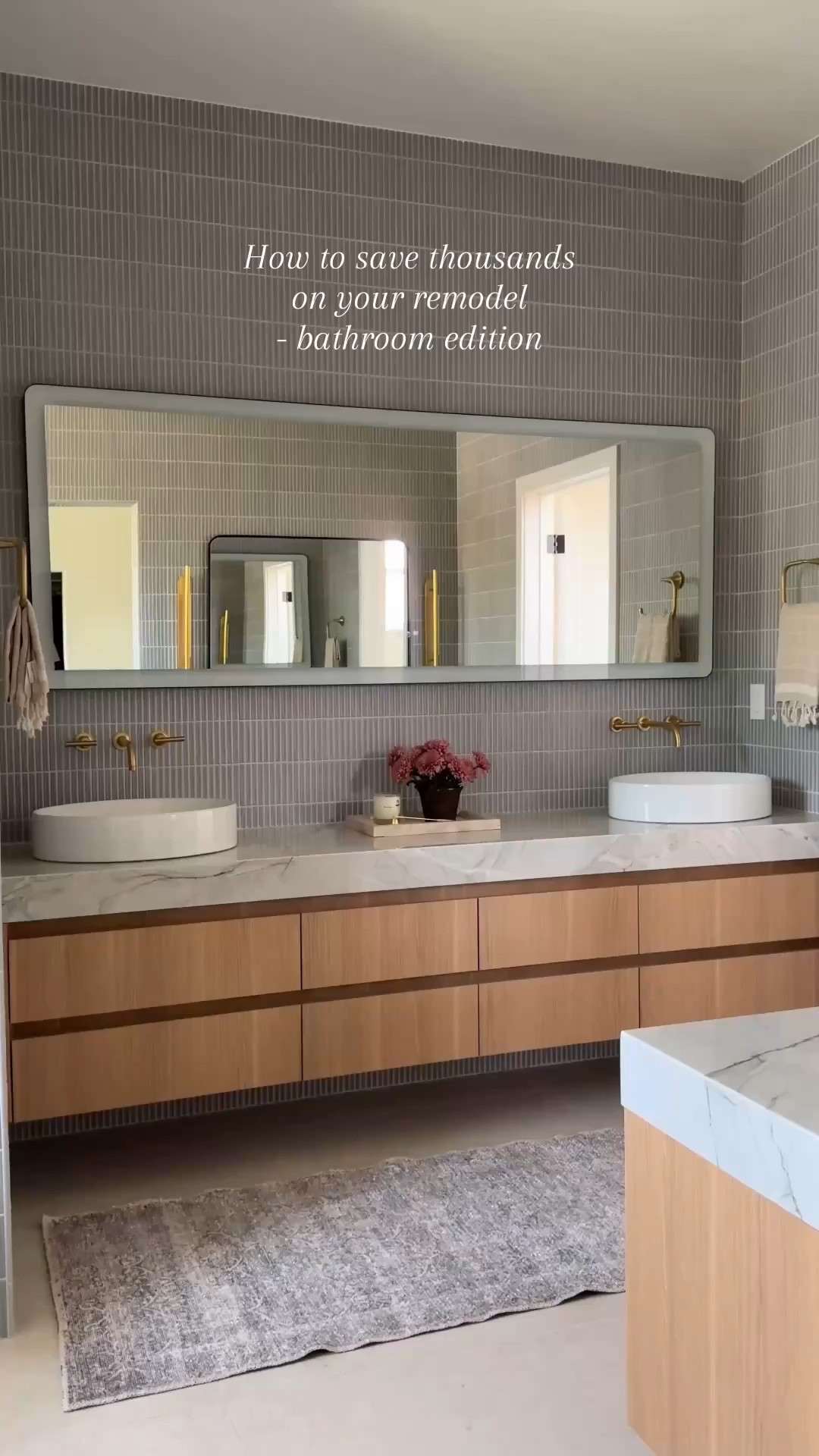 All of my favorite bathroom designs currently on sale. Wayfair is my one stop shop to help save our clients money by still achieving that high-end look and design. They offer a ton of vanities and great selections that we've been able to use throughout our projects as well as Lighting and Tile.

Wood vanity oval capsule, mirror, rectangle, mirror, medicine cabinet, brass faucets, brass hardware, bra, shower system, white soaking tub bra, sconces, bubble chandelier, bathroom, accessories, white tile, gray tile marble tile sink rug runner

#LTKHome #LTKSaleAlert