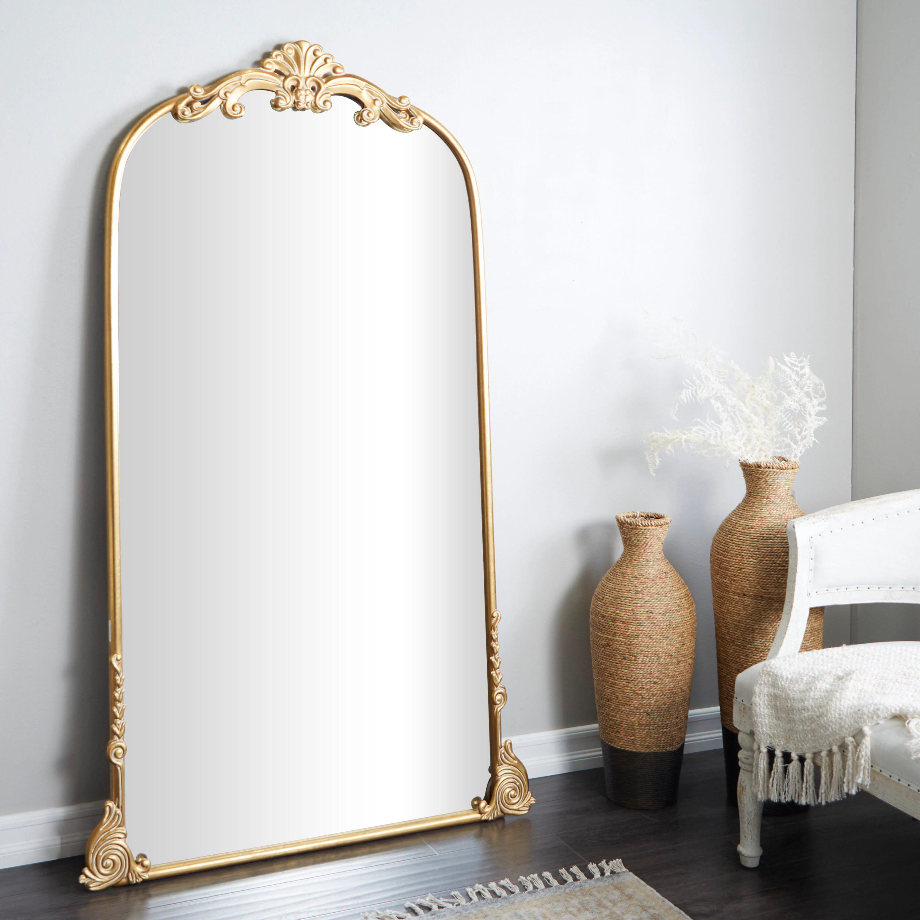 Grayson Lane 42-in W x 73-in H Arch Gold Tall Ornate Arched Acanthus Framed Floor Mirror | 24454 | Lowe's