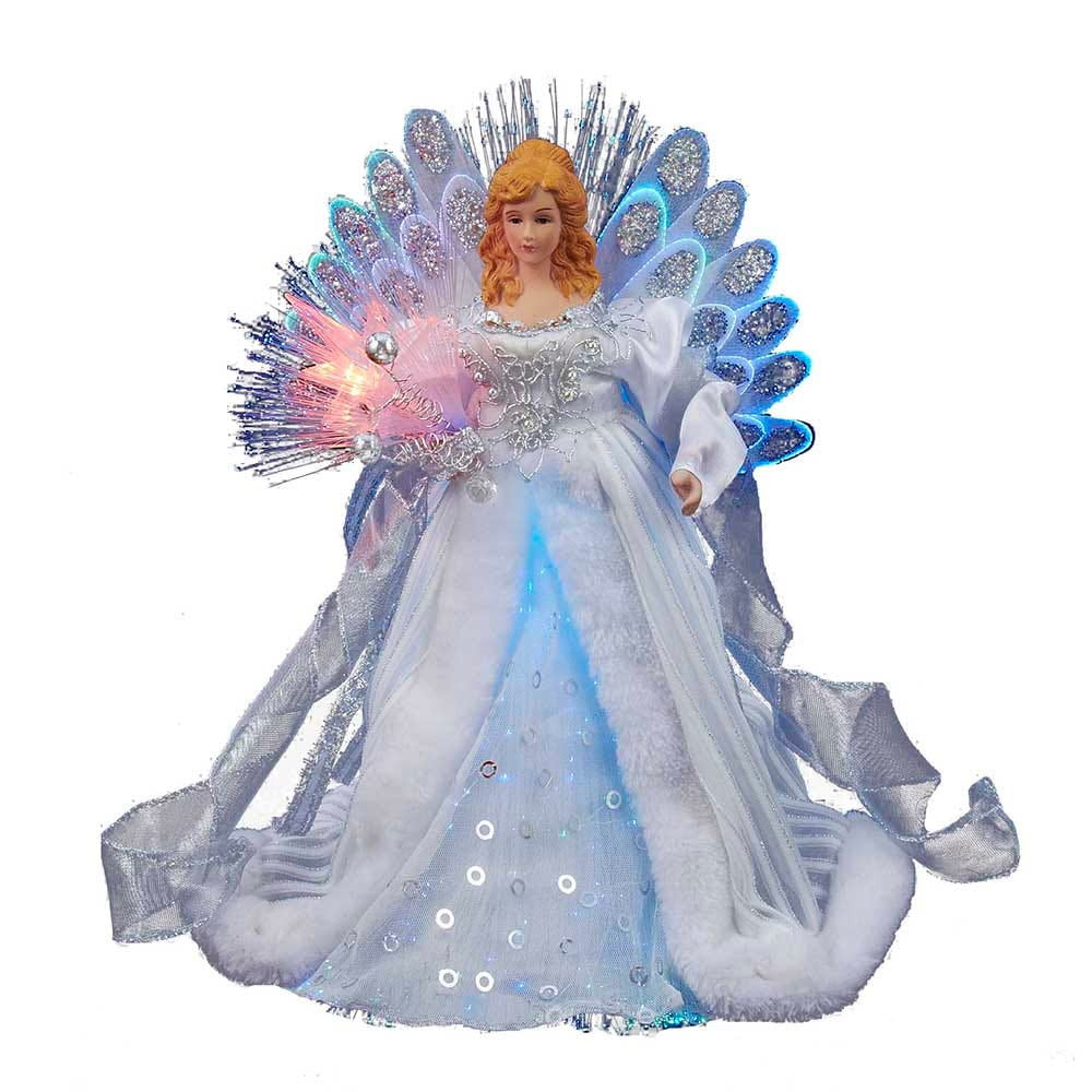 Kurt Adler 12-Inch White and Silver LED Fiber Optic Angel Treetop | Walmart (US)
